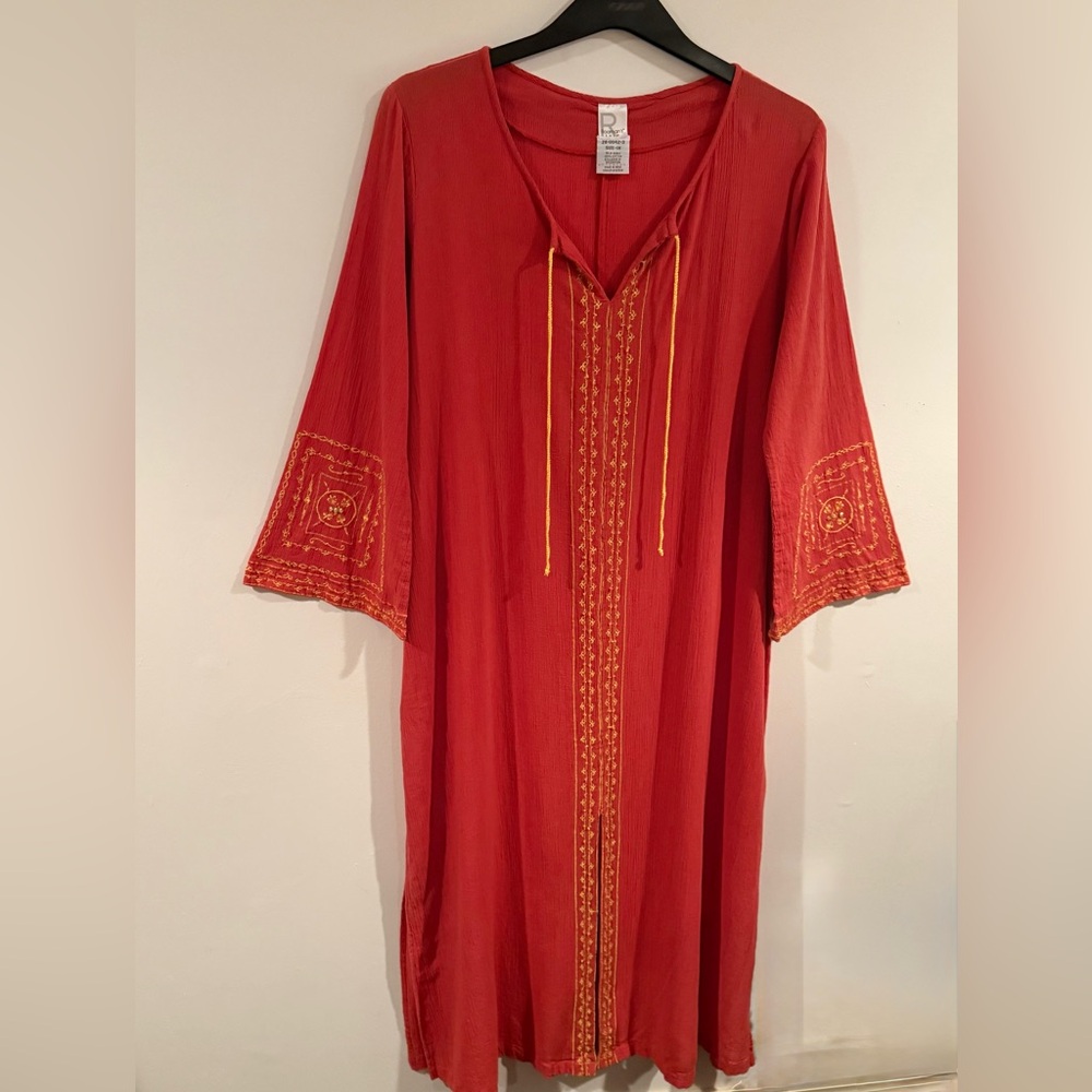 Orange Embroidered Kaftan Dress